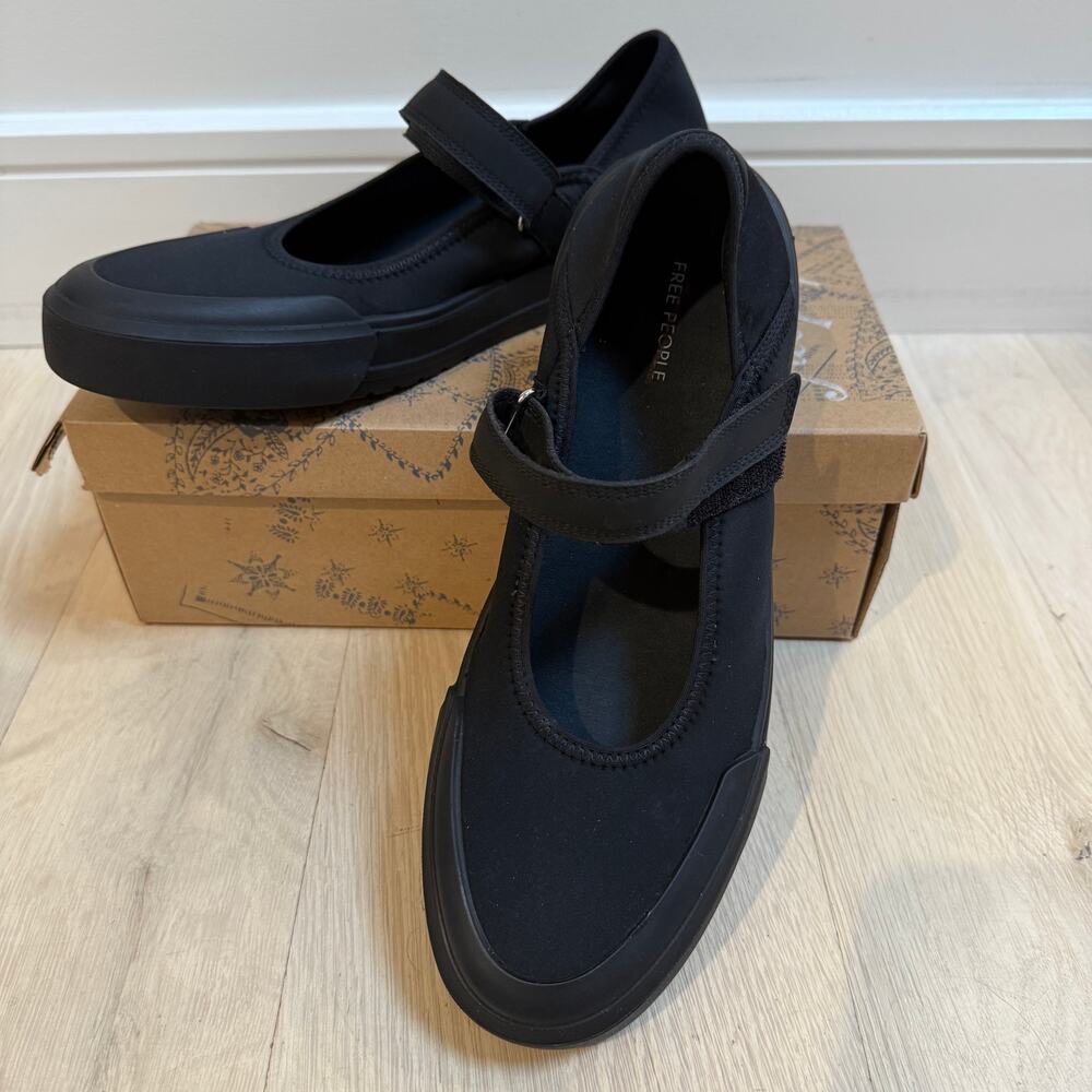 New Free People Sporty Mary Jane Flat Omni Black SZ 11 WS 0001 Comfort Casual